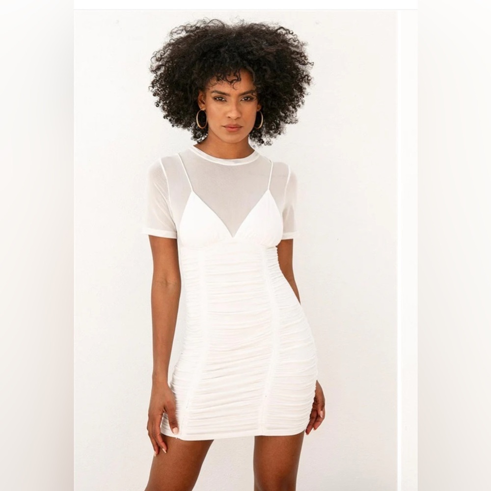 Sabo Skirt White Ruched Bodycon Mini Dress